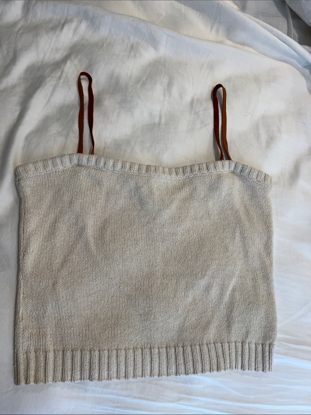 Lauren Ralph Lauren Cream Knit Off-Shoulder Cami with Rust Straps
